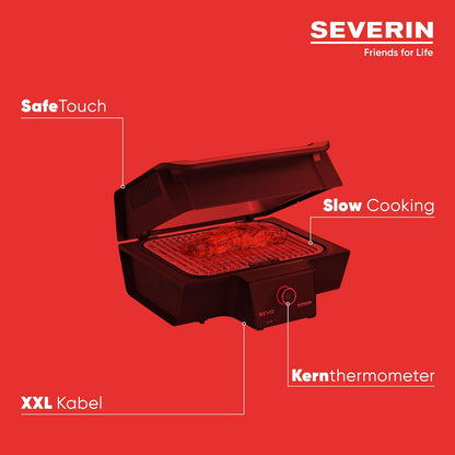 Severin Elektrogrill SEVO GT PG 8106 3000 W bis 500°C BBQ OLED Kernthermometer