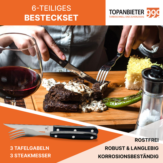 Besteckset 6tlg. Besteck Steak & Pizzabesteck Edelstahl rostfrei Gabel Messer