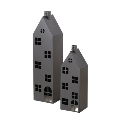 Alba Laterne Windlicht Haus schwarz 66-96cm 2tlg Metall für Kerzen & LED,B-Ware