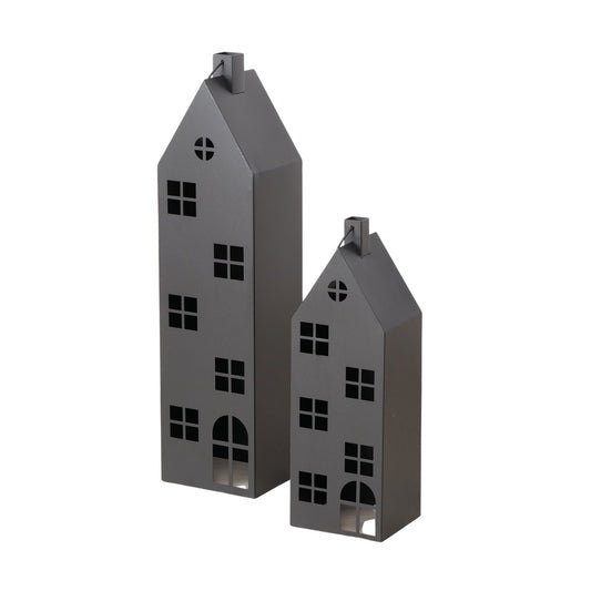 Alba Laterne Windlicht Haus schwarz 66-96cm 2tlg Metall für Kerzen & LED,B-Ware