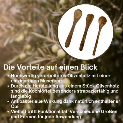 3tlg. Kochlöffelset 2 Kochlöffel 1 Pfannenwender Olivenholz robuste Küchenhelfer