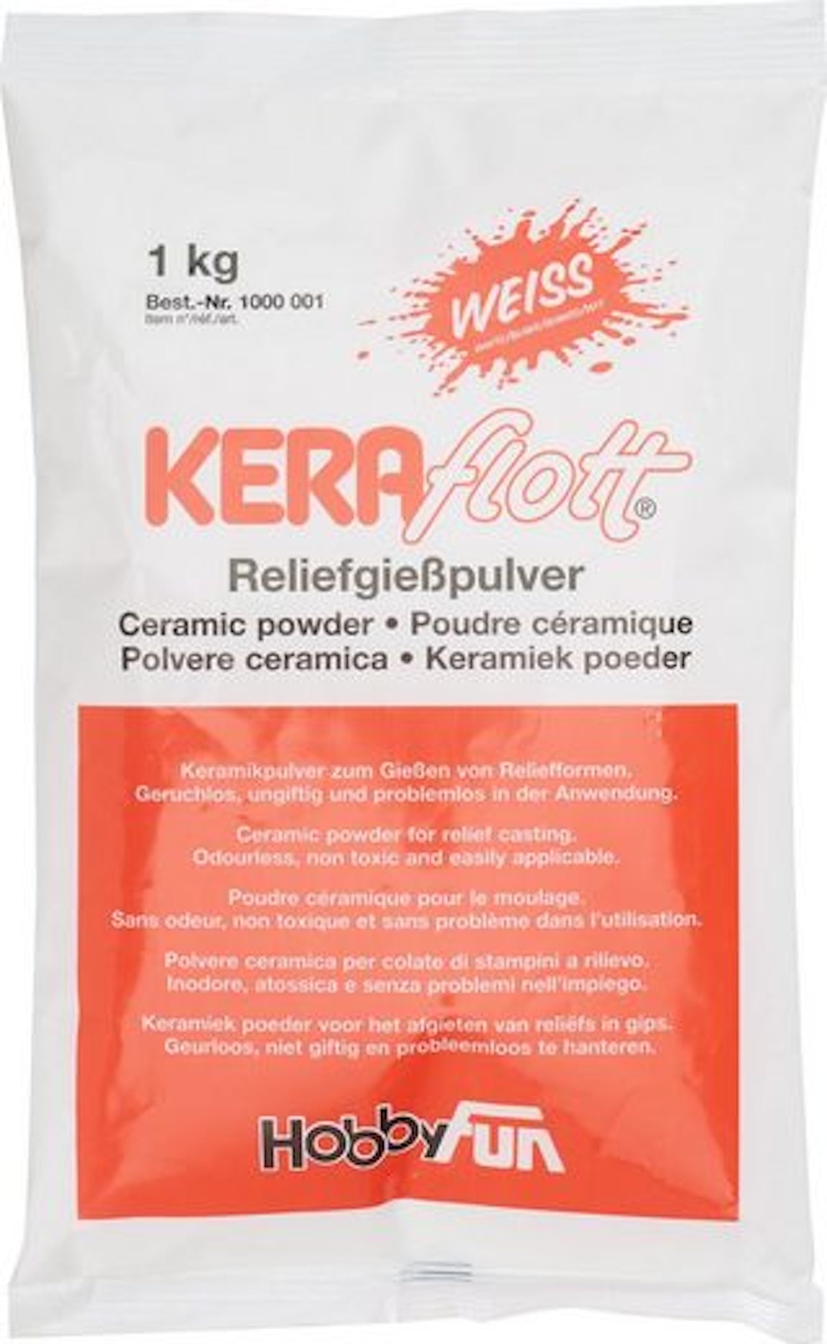 KERAflott Reliefgießpulver - Weiß – 1 kg Sack für Erwachsene – Feines Gießpulver für Modellbau, Kunsthandwerk & Reliefarbeiten