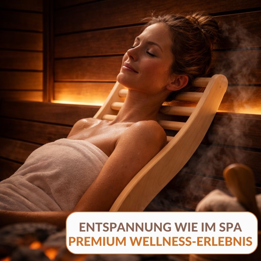 Sauna Rückenlehne Linden S-Form ergonomisch rutschfese Korkstopper Rückenstütze