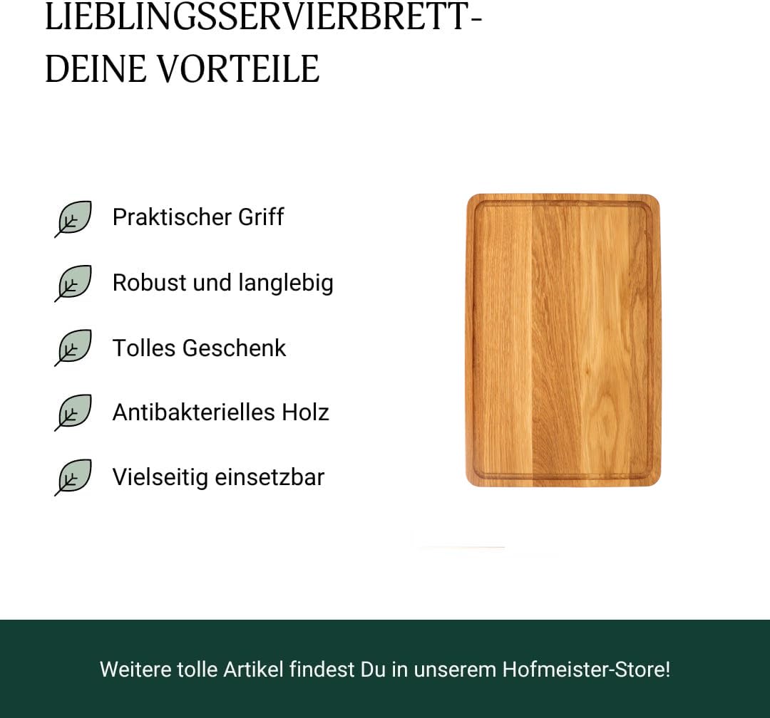 Hofmeister Schneidebrett Eichenholz 50 x 30 mit Saftrille
