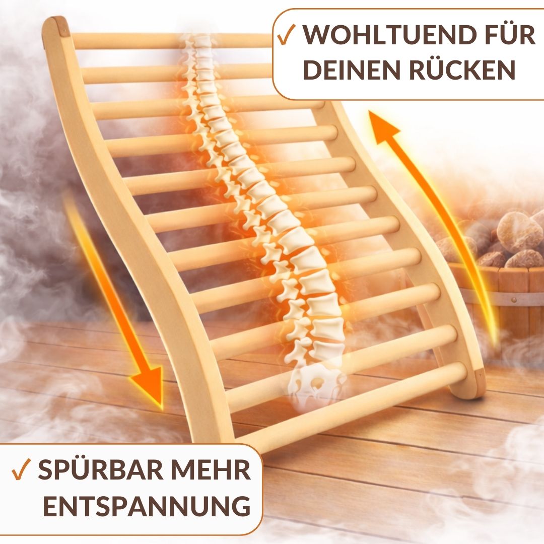Sauna Rückenlehne Linden S-Form ergonomisch rutschfese Korkstopper Rückenstütze