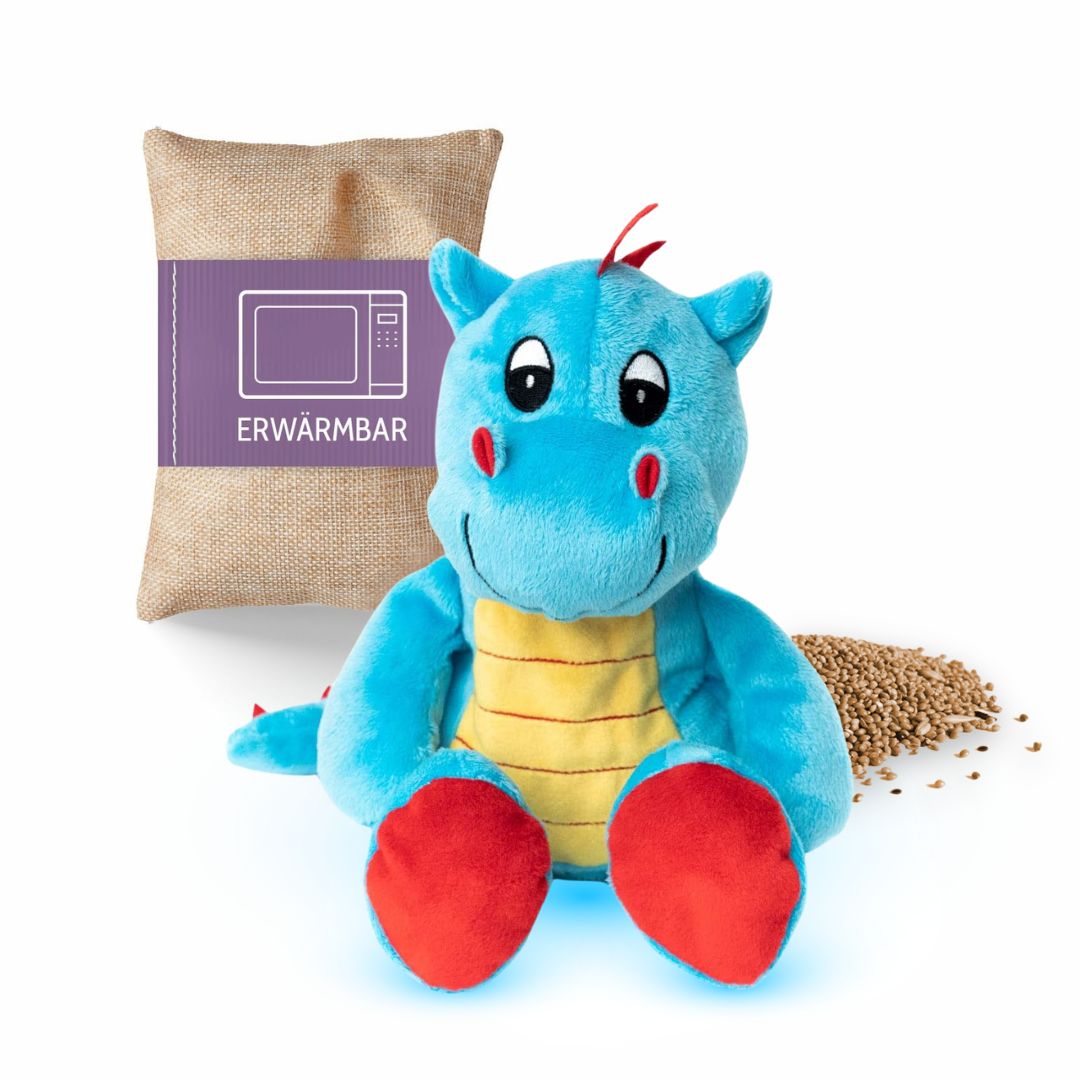 Habibi Plush Premium Wärmetier Drachenbaby blau herausnehmbares Körnerkissen