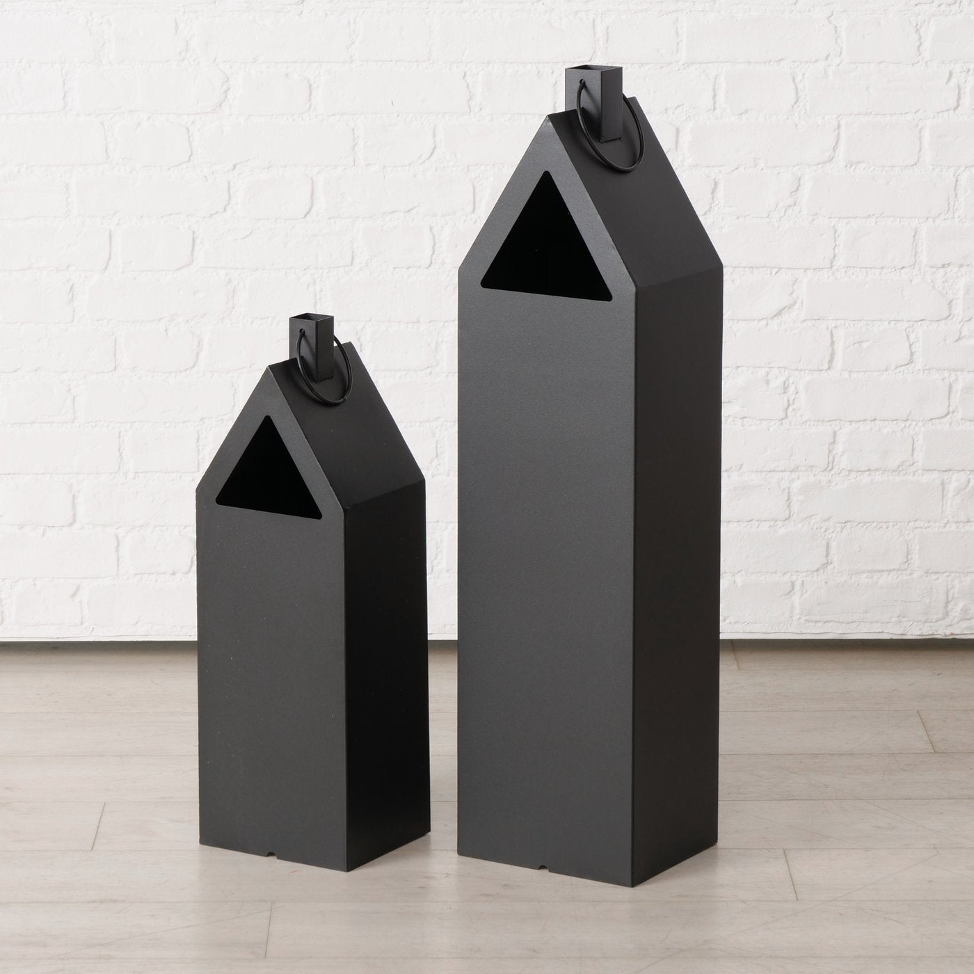 Alba Laterne Windlicht Haus schwarz 66-96cm 2tlg Metall für Kerzen & LED,B-Ware