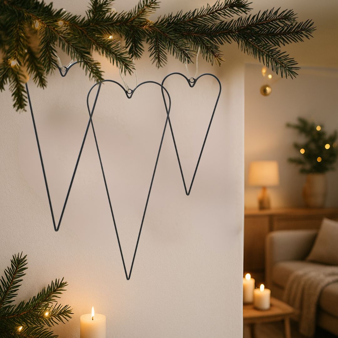TOPANBIETER 999 Hängedeko Herz 3er Set aus Metall & Jute – Handgefertigte Deko in Schwarz