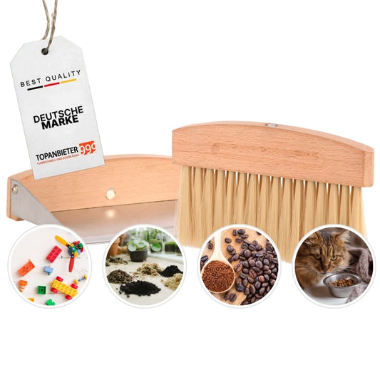 Premium 2-piece tabletop cleaning set, wood &amp; metal, small &amp; lightweight, mini shovel &amp; broom set magnetically connected, beechwood table brush &amp; metal dustpan, portable hand broom &amp; dustpan for kitchen, office &amp; children.