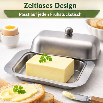 Stainless steel butter dish, matte finish, lid, butter dome, dishwasher safe, butter container 