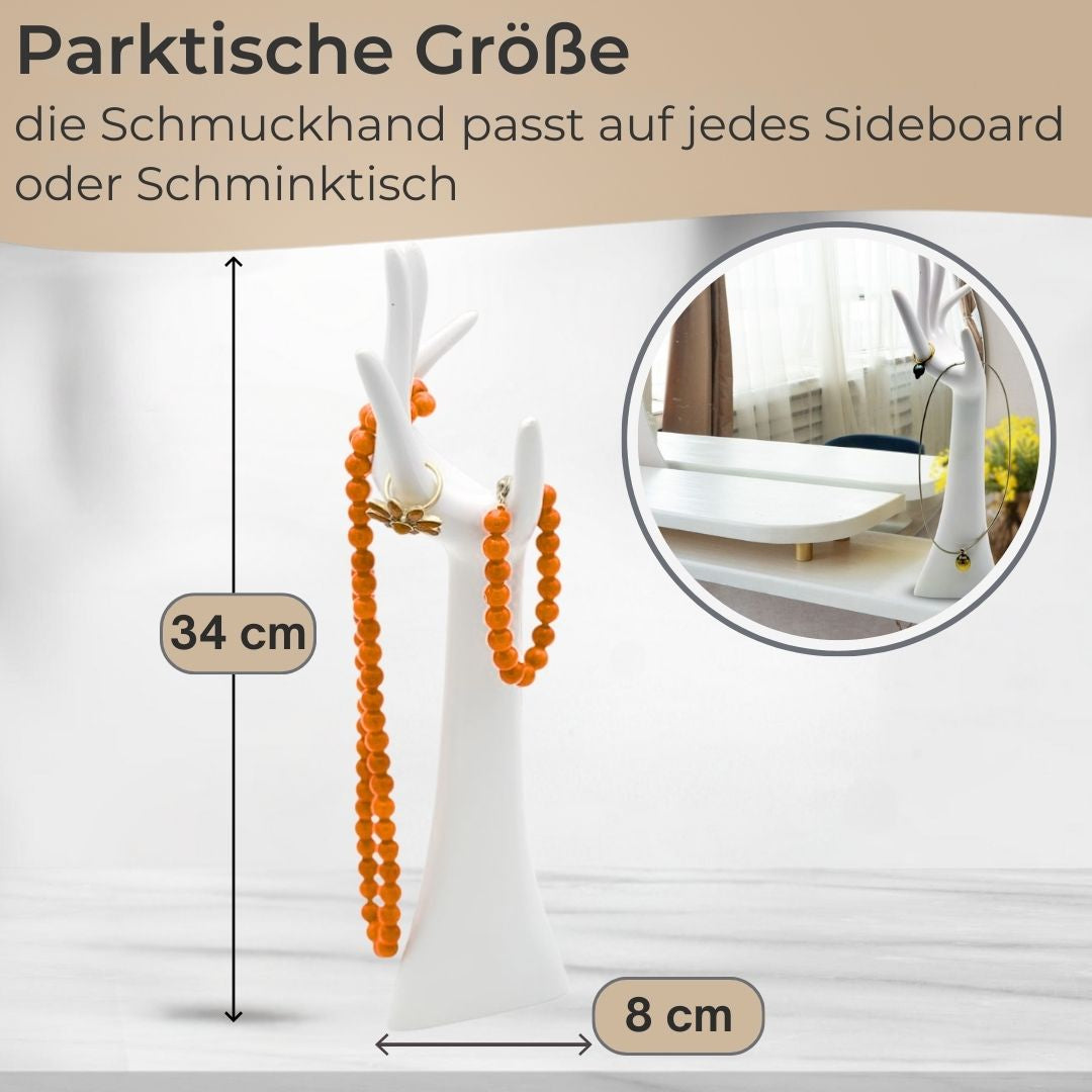 Schmuckhand Weiß H34 cm – Schmuckhalter in Handform für Ringe, Ketten & Armbänder