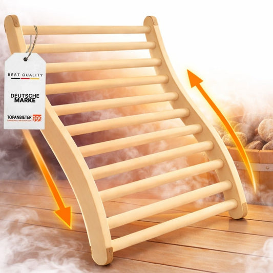 Sauna Rückenlehne Linden S-Form ergonomisch rutschfese Korkstopper Rückenstütze