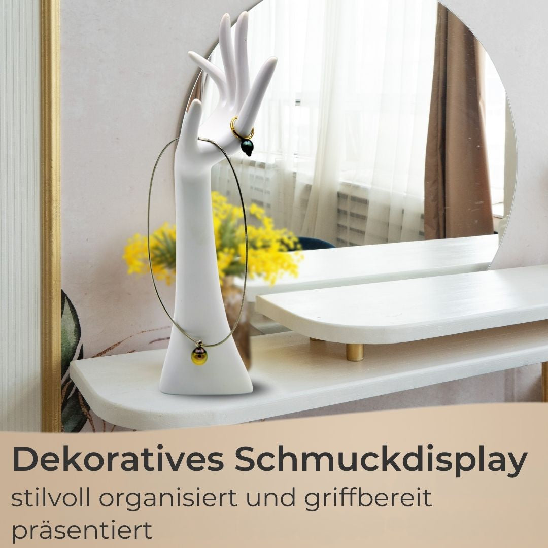 Schmuckhand Weiß H34 cm – Schmuckhalter in Handform für Ringe, Ketten & Armbänder