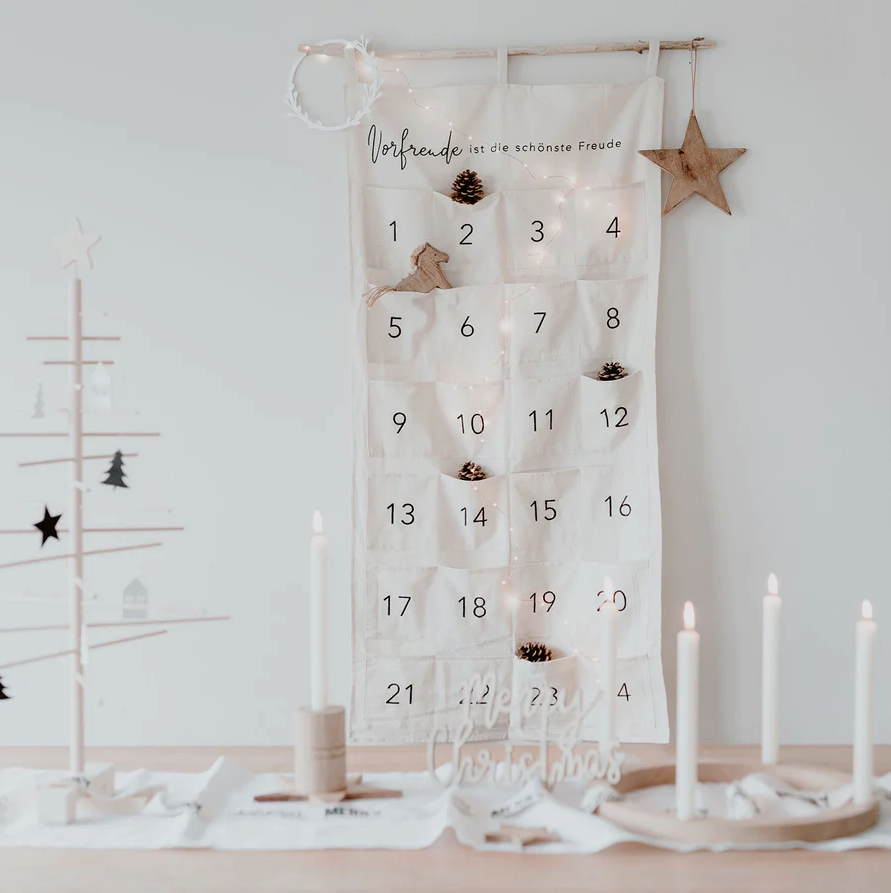 Eulenschnitt Adventskalender Vorfreude Creme selber füllen nachhaltig bestickt