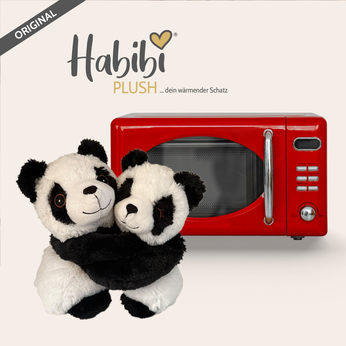 Habibi Plush Premium Wärmetier Hugys Panda Mama+Kind herausnehmbares Kissen