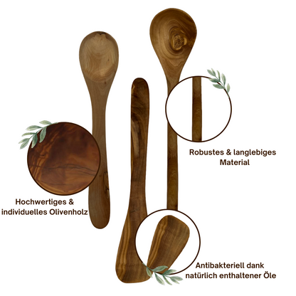 3tlg. Kochlöffelset 2 Kochlöffel 1 Pfannenwender Olivenholz robuste Küchenhelfer